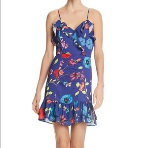 PARKER Womens Blue Floral Spaghetti Strap V Neck Mini Dress